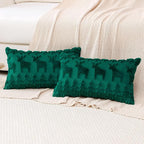 OTOSTAR Set of 2 Xmas Soft Plush Short Wool Velvet Decorative Throw Pillow Covers Rectangular Luxury Style Cushion Case Pillow Shell for Sofa Bedroom Christmas Tree and Elk Green, 12x20 Inch