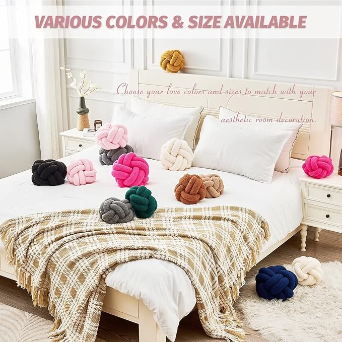 Uvvyui Knot Pillow Ball, Soft Pink Home Decor Knotted Pillows, Handmade Round Plush Throw Pillow, Aesthetic & Cute Large Decorative Pillows for Bed, Floor, Couch, Bedroom Home Decor 11 inches