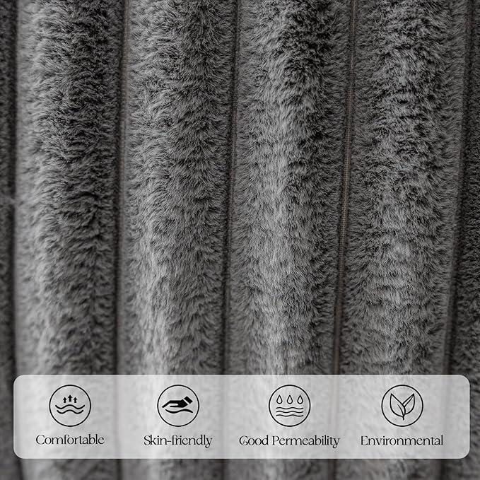 MOSAYT Faux Fur Throw Pillow Covers 18x18, Set of 2, Plush Velvet Soft Pillow Case,Fluffy Striped Decorative Couch Pillow Covers for Sofa, Bedroom, Living Room(Grey)