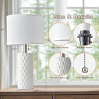 Table Lamps for Living Room Set of 2, Ceramic Table Lamps for Bedroom, 20" Modern Lamps for Night Stands, White