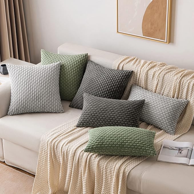 MIULEE Pack of 2 Decorative Throw Pillow Covers 20x20 Inch Soft Boho Striped Textured Corduroy Pillow Covers Modern Farmhouse Home Decor for Couch Bed Sofa Living Room Dark Grey