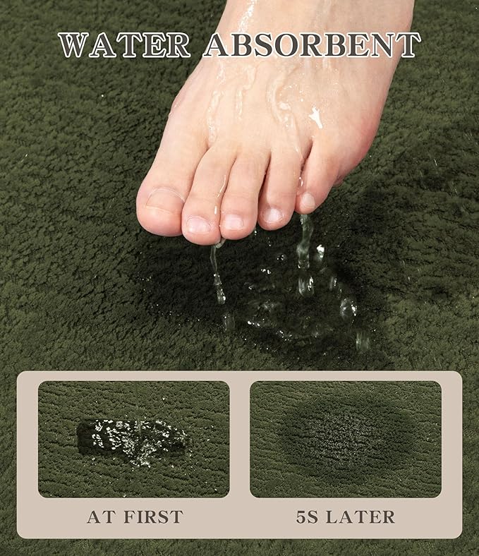 chakme Bathroom Rugs Mat 36x24, Ultra Thin Non Slip Bath Mat Quick Dry Absorbent Bath Mat for Bathroom Floor, (Dark Green, 36"x24")