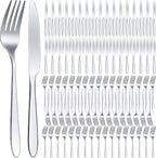 Nuenen 100 Pieces Stainless Steel forks and knives Dinner Flatware Set Tableware Cutlery for Butter Kitchen Restaurant, Dishwasher Safe(Silver,8.4 Inches, 7.1 Inches)