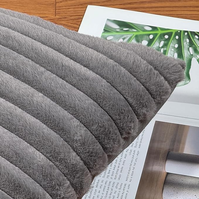 16x16 Throw Pillow Covers Set of 2, Decorative Faux Fur Covers for Bed, Couch Soft Fluffy Pillow Cover with Velvet Back for Living Room, Neutral Home Décor Accent for Sofa - Dark Gray
