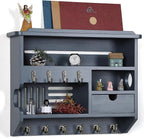 DOPACE Key Holder for Wall, Mail and Key Holder, Mail Organizer Wall Mount with Storage Drawer and 10 Hooks, Easy Installation Keys Holder on Wall, Gray