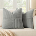 MIULEE Silver Grey Corduroy Pillow Covers Pack of 2 Boho Decorative Spliced Throw Pillow Covers Soft Solid Couch Pillowcases Cross Patchwork Textured Cushion Covers for Living Room Bed Sofa 18x18 inch