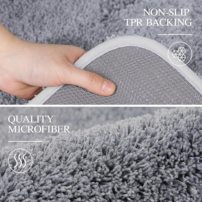 Walensee Large Bathroom Rug (24 x 36, Grey) Extra Soft and Absorbent Shaggy Bath Mat Machine Washable Microfiber Non Slip Luxury Floor Mat