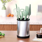 Kitchen Utensil Holder for Countertop, 360°Rotating Cooking Utensil Crocks，4 Compartment Stainless Steel Utensil Holder,6.7”Large Utensil Crock Spoon Fork Knife Holder For Kitchen Counter