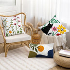 Adabana Neutral Decorative Floral Pillow Covers 18x18 Inch Boho Embroidered Throw Pillow Cover Farmhouse Couch Cushion Cases for Bed Sofa Bedrrom Living Room Decor,Spring Green
