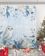 Blue Christmas Shower Curtain, Winter Snowy Owl Poinsettia Eucalyptus Leaves Shower Curtains Set with Hooks, Waterproof Fabric Bathroom Curtains Decor Home Accessories,72 X 84 Inch Extra Long