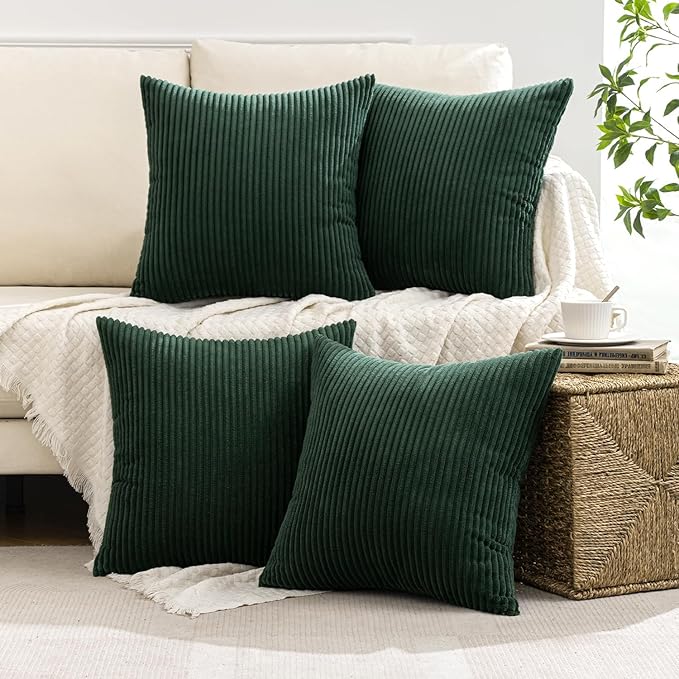 MIULEE Boho Farmhouse Throw Pillow Covers 16x16 Inch Set of 4 Mordern Nordic Cushion Covers Soft Corduroy Christmas Home Decor for Couch Bed Sofa Living Room Army Green