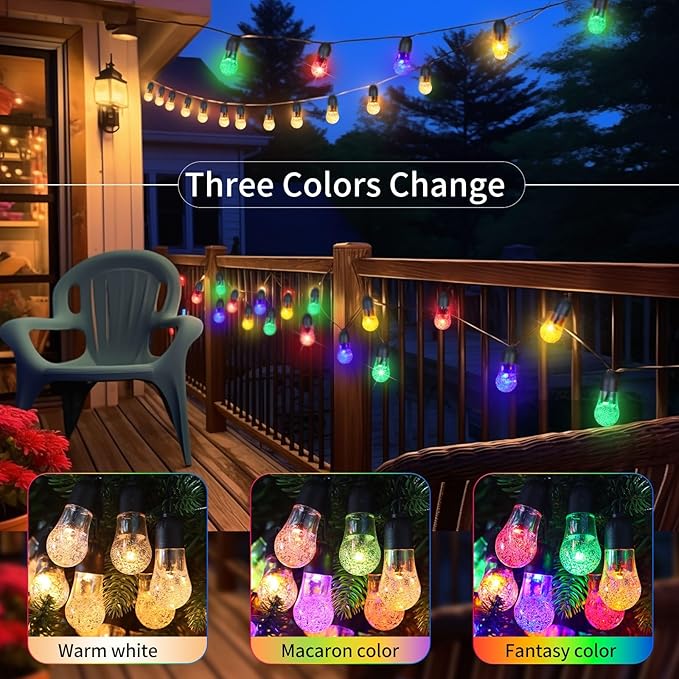 Solar String Lights Outdoor Waterproof - Upgrade 59Ft Pear-Style Multi Color Large Globe String Lights Solar Powered with Remote, Color Changing Solar Patio Lights for Outside Camping Tent Decor