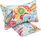 Water Resistant Outdoor Lumbar Pillows for Patio Furniture,12 x20 Inch Decorative Pillows Set of 2,with Insert,Hidden Zipper Headrests for Sofa Couch Chair(Phoenix)