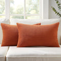 Mecatny Corduroy Decorative Fall Throw Pillow Covers 12x20 Set of 2 for Sofa Living Room, Soft Burnt Orange Neutral Boho Couch Pillow Covers for Home Decor, Rust
