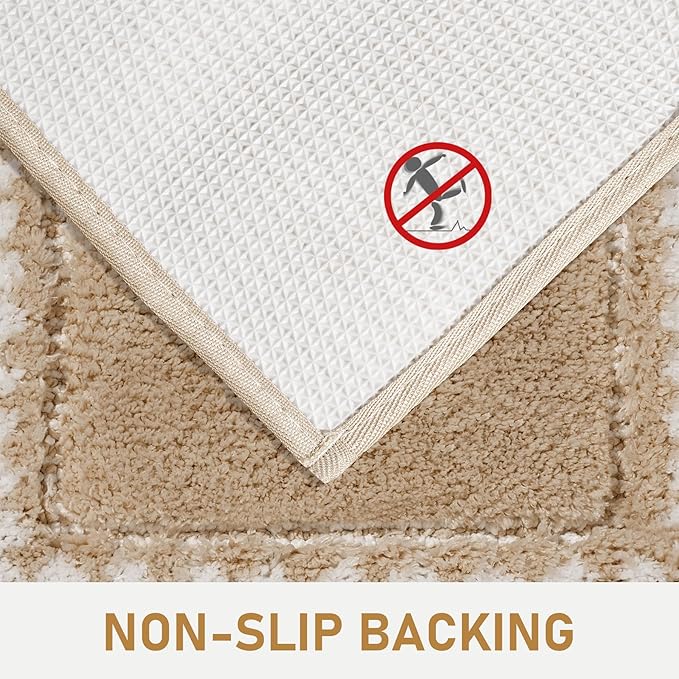 Beige Bathroom Rugs 18x24, Non Slip Washable Bath Mats,Super Soft Microfiber Bathroom Mats, Plush Fluffy Absorbent Bath Rugs for Sink Tub Basin Shower Floor
