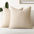 Foindtower Pack of 2, Curly Faux Fur Decorative Throw Pillow Covers Soft Fuzzy Plush Cushion Case with Zipper Cozy Pillowcase for Home Living Room Couch Bed Sofa 24 x 24 Inch, Light Beige