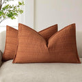 Foindtower Set of 2 Decorative Cotton Waffle Weave Lumbar Throw Pillow Covers Euro Shams Cushion Covers Accent European Pillowcase for Bed Couch Bedroom Living Room Home Decor 12×20 Inch Burnt Orange