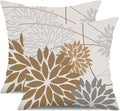 Brown Grey Outdoor Pillow Cover 20X20 Inch Set of 2 Outdoor Waterproof Summer Floral Brown Decorative Pillow case Decor for Couch Patio Funiture Garden Print Polyester Cushion Cover 01E20