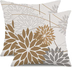 Brown Grey Outdoor Pillow Cover 20X20 Inch Set of 2 Outdoor Waterproof Summer Floral Brown Decorative Pillow case Decor for Couch Patio Funiture Garden Print Polyester Cushion Cover 01E20