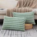 ZLINA Set of 2 Light Green Faux Fur Decorative Throw Pillow Covers Fluffy Striped Pillowcase Cushion Covers 12 x 20 Inch Decor Sofa Couch Bedroom