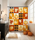 MAMUSE Fall Shower Curtain for Bathroom Stall Cute Decorative Waterproof Unique Design TeenWomen Cortinas de Baño Bathtub 72 x72 Inch, Plaid Pumpkins