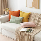 MIULEE Orange Fall Corduroy Decorative Euro Sham Pillow Covers 24x24 Inch with Splicing Set of 2 Soft Boho Pillow Covers Broadside Textured Summer Pillowcases for Couch Bed Livingroom