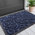 Smiry Welcome Door Mat Outside Entrance, Heavy Duty Trap Dirt and Moisture Easy Clean Low Profile Patio Porch Indoor Outdoor Front Doormat for Entry, 29.5x17 Inch, Navy Blue/Welcome