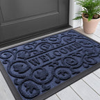 Smiry Welcome Door Mat Outside Entrance, Heavy Duty Trap Dirt and Moisture Easy Clean Low Profile Patio Porch Indoor Outdoor Front Doormat for Entry, 29.5x17 Inch, Navy Blue/Welcome