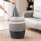 YOUDENOVA 105L Extra Large Woven Laundry Hamper Basket with Heavy Duty Cotton Rope Handles for Clothes and Toys in Bedroom, Nursery Room, Bathroom, Collapsible, Dark Grey