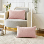 MIULEE Pack of 2 Couch Valentines Throw Pillow Covers 12x20 Inch Soft Spring Pink Chenille Pillow Covers for Sofa Living Room Solid Dyed Pillow Cases