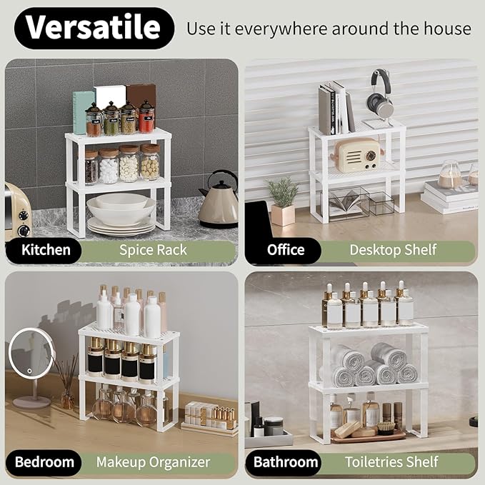5.1" Wide Set of 2 Stackable Kitchen Cabinet Organizers Spice Racks,Office Desk Shelf Organizers Bookshelf Storage,Metal Carbon Steel