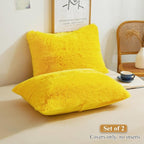 XeGe Faux Fur Fluffy Throw Pillowcases, Plush Shaggy Soft Furry Pillow Covers, Fuzzy Decorative Pillow Cases, Velvet Pillow Shams for Bed Couch Sofa Zipper Closure, Set of 2 (Standard, Yellow)