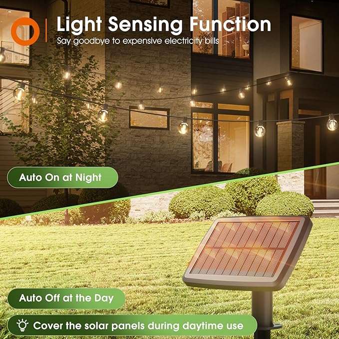 addlon 25FT Solar Powered Outdoor String Lights Waterproof with Remote, G40 Solar Powered String Lights with 13 LED Shatterproof Bulbs, 3 Light Modes, Dimmable Solar Lights for Outside Bistro Cafe