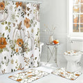 MEHOFOND 4pcs Pumpkin Shower Set for Bathroom - Fall/Thanksgiving Day - Shower Curtain, Rug, Toilet Lid Cover, U Shape Mat - Washable - 72"x72"
