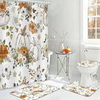 MEHOFOND 4pcs Pumpkin Shower Set for Bathroom - Fall/Thanksgiving Day - Shower Curtain, Rug, Toilet Lid Cover, U Shape Mat - Washable - 72"x72"