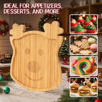 WILLKOMMEN Christmas Serving Tray, Bamboo Reindeer Shaped Serving Platter, Charcuterie Board Serving Dishes 10" x 9" for Party Cookie Fruit Tray Cheese Board Plate