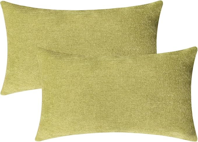 Jeneoo Decorative Grass Green Throw Pillow Covers Chenille Comfy Lumbar Cushion Couch Cases for Livingroom Sofa Decor (Set of 2, 12 x 20 Inches)