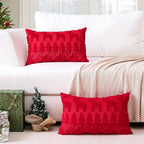 OTOSTAR Set of 2 Xmas Soft Plush Short Wool Velvet Decorative Throw Pillow Covers Rectangular Luxury Style Cushion Case Pillow Shell for Sofa Bedroom Christmas Tree and Elk Red, 12x20 Inch