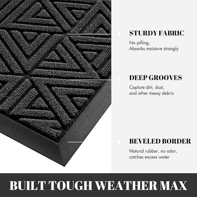 Yimobra Outdoor Mats for Front Door, Stops Mud & Dirt at Entrance, Fits Garage & Patio, All-Weather Waterproof Non Slip Outdoor Indoor Welcome Mat, 29.5x17 Black