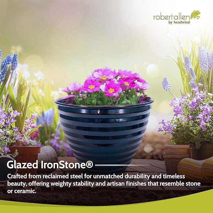 Headwind Avondale Collection Ironstone Decorative Planter - 8 Inch Midnight Sapphire Blue Finish, Lightweight, Durable, Rust-Resistant, Weatherproof, Indoor & Outdoor Use by Robert Allen