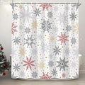 Winter Snowflakes Shower Curtain for Christmas Bathroom Decorations, Cute Xmas Snowflake Red Grey White Golden Shower Curtain Set, Fabric Silver Glitter Sparkle Merry Xmas Holiday Shower Curtain 72X72