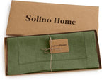 Solino Home Linen Olive Table Runner 108 Inches Long - 100% Pure Linen 14 x 108 Inch Table Runner for Fall, Autumn, Thanksgiving - Classic Hemstitch