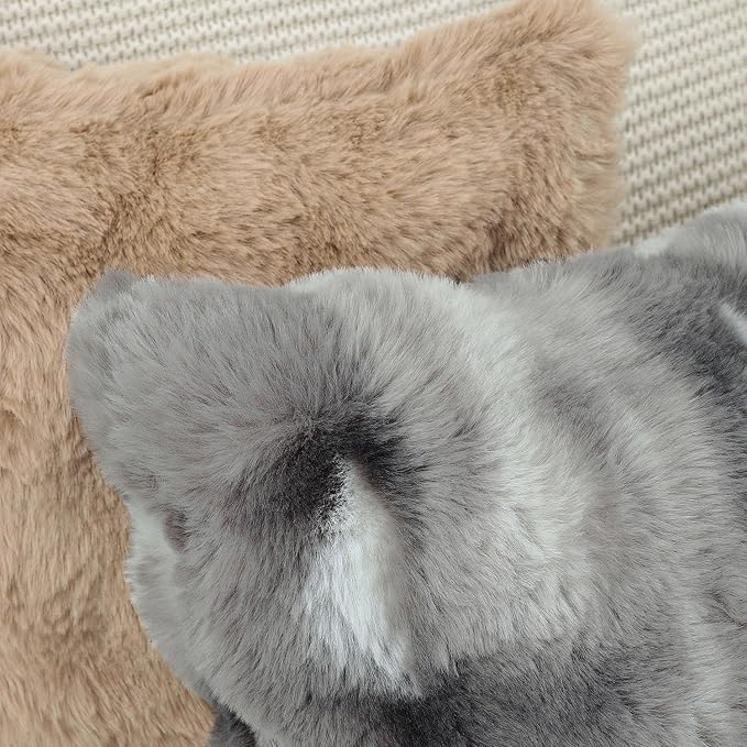 MADIZZ Pack of 2 Thick Plush Wool Throw Pillow Covers 26x26 Inch Dark Grey Soft Neutral Decorative Throw Pillows Accent Boho Cushion Covers for Couch Sofa Bedroom Pillow Shell