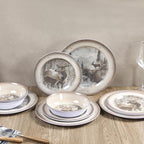 Melamine Dinnerware set for 4 - Dinner Plates Bowls Set 12 PCS Durable BPA Free Dishwasher Safe Shatter-Proof Chip Resistant for Indoor Outdoor, Deer