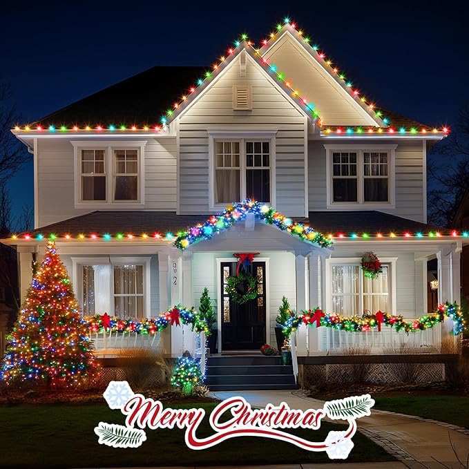 C9 Bulb String Lights Outdoor 100 Feet Multicolored Christmas Lights Green Wire for Outdoor Patio Room Christmas Tree Party Backyard Xmas Decoration, E17 Base, 100+4 Bulbs, Not Connectable
