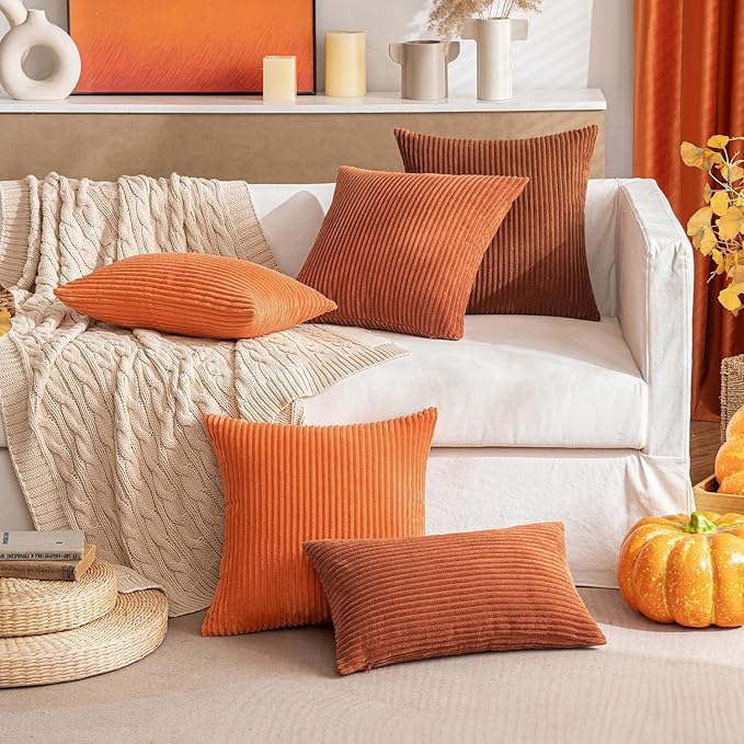 MIULEE Pack of 2 Corduroy Soft Soild Decorative Square Throw Pillow Covers Cushion Cases Pillowcases for Sofa Bedroom Car 20 x 20 Inch 50 x 50 Cm Dark Rust