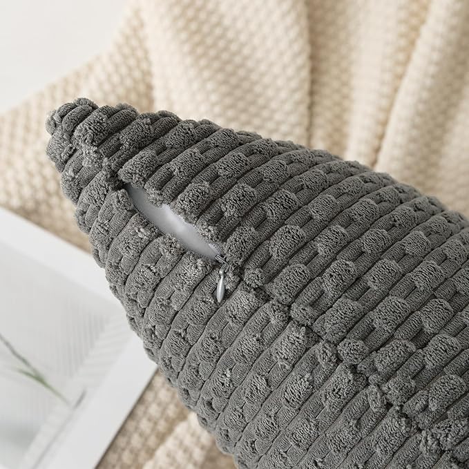 Kevin Textile Throw Pillow Cover Striped Pattern Decorative Soft Corduroy Cushion Covers Stripes for Living Room Set of 2 18x18 Inch Dark Grey