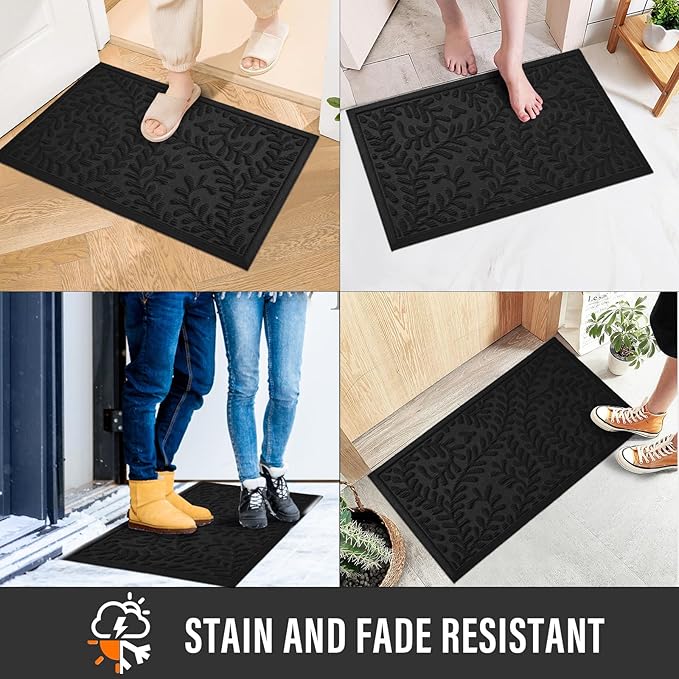 Front Door Mat, Absorbent Dirt Trapping Welcome Door Mat Indoor Outdoor, Non Slip Entry Mat, Indoor Outdoor Door Mats, Fade Resistant, Low Profile Doormat for Entrywayy, 36×24, Black
