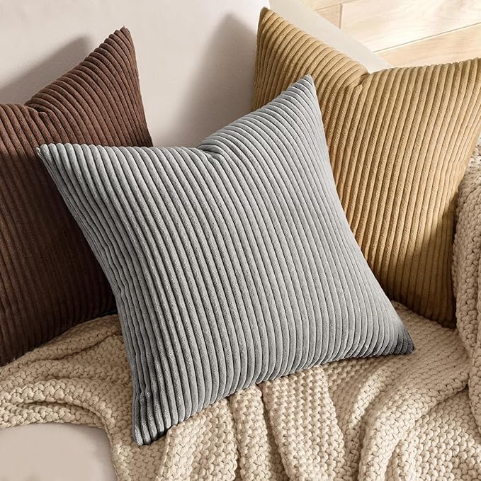 MIULEE Winter Pack of 2 Corduroy Soft Soild Decorative Square Throw Pillow Covers Set Cushion Cases Pillowcases for Sofa Bedroom Couch 18 x 18 Inch Silver Grey