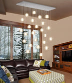 24-Lights Modern Rectangular Crystal Chandelier LED Raindrop Ceiling Pendant Light Crystal Lighting Fixture for Living Room Hotel Staircase Hallway Foyer Entryway Bedroom Silver
